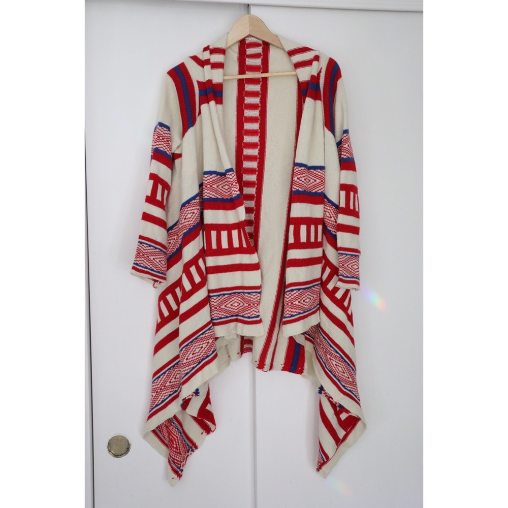 ⭐️ Tribal Print Fringe Cardigan Boho Knit Sweater